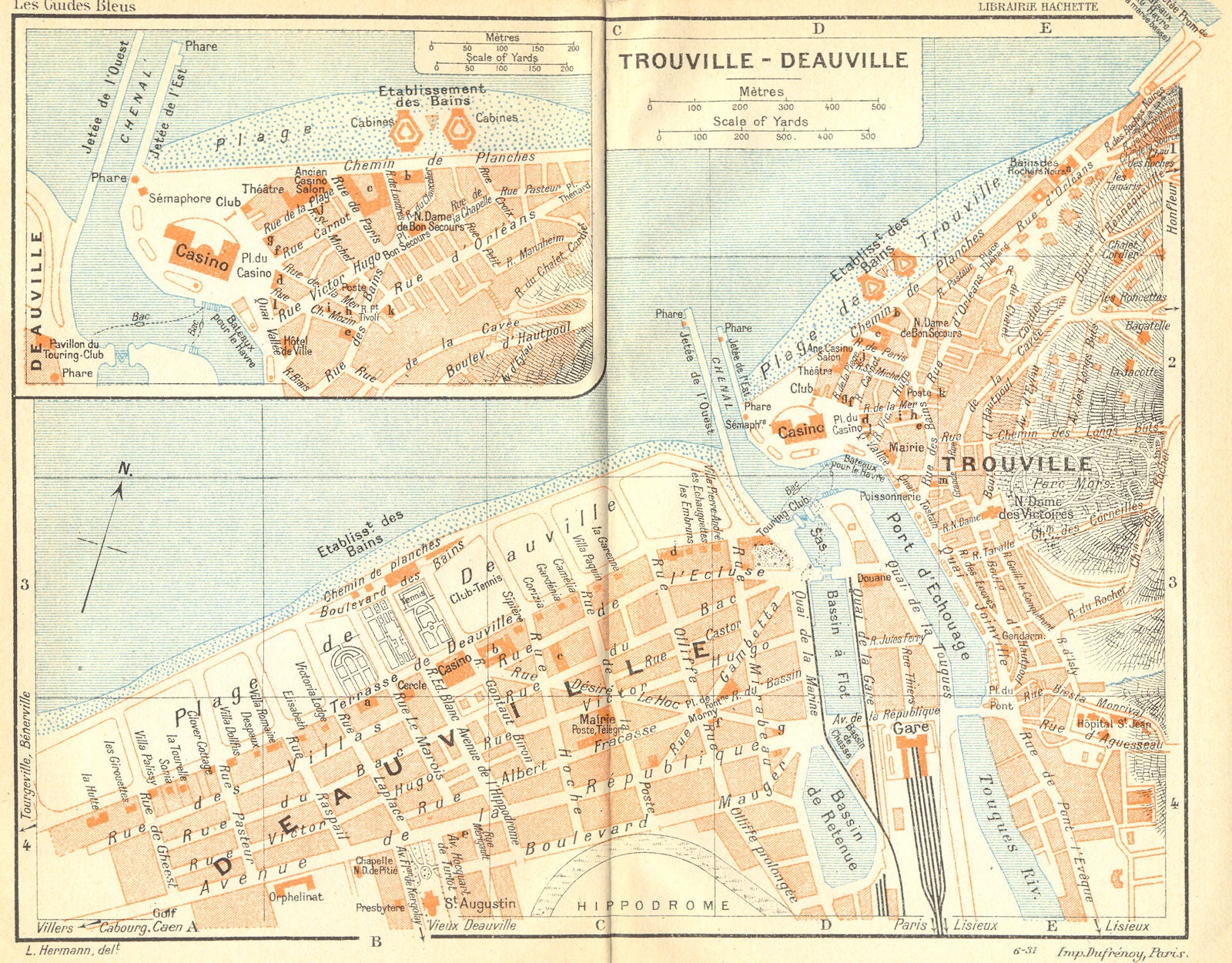 FRANCE. Trouville-Deauville 1932 old vintage map plan chart